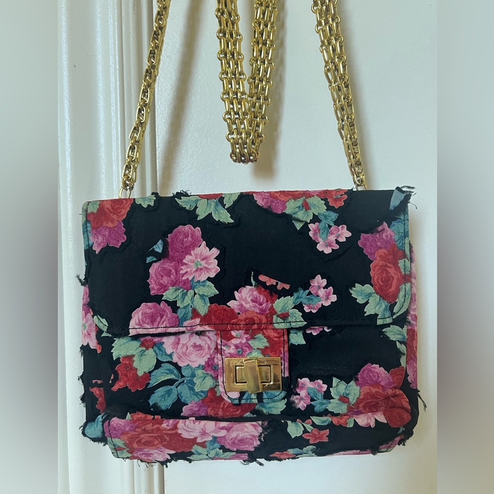 Floral Bag with Gold Chain